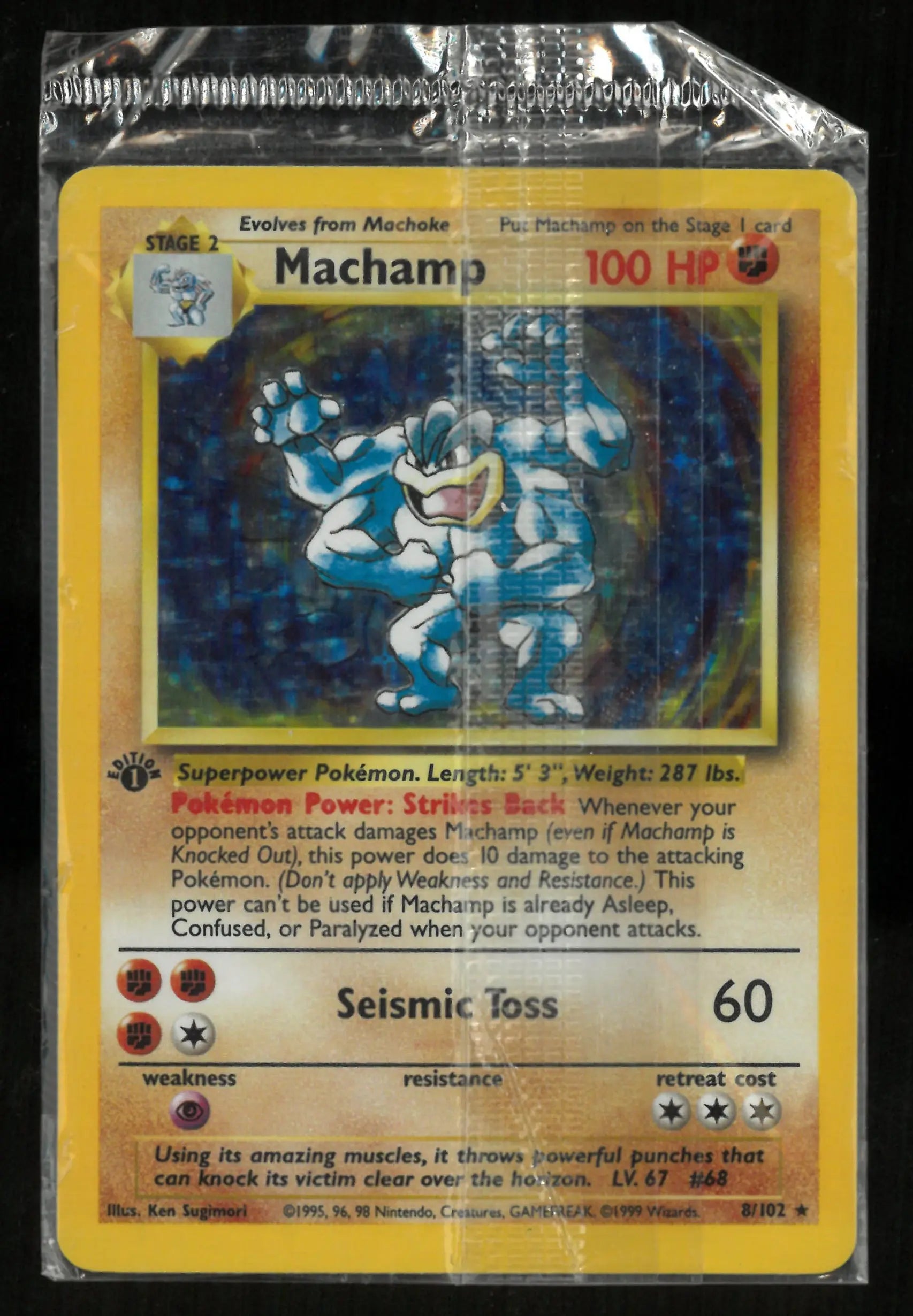 1999 Pokemon Base Set 1st Edition Machamp Holo Rare 8/102 LP 