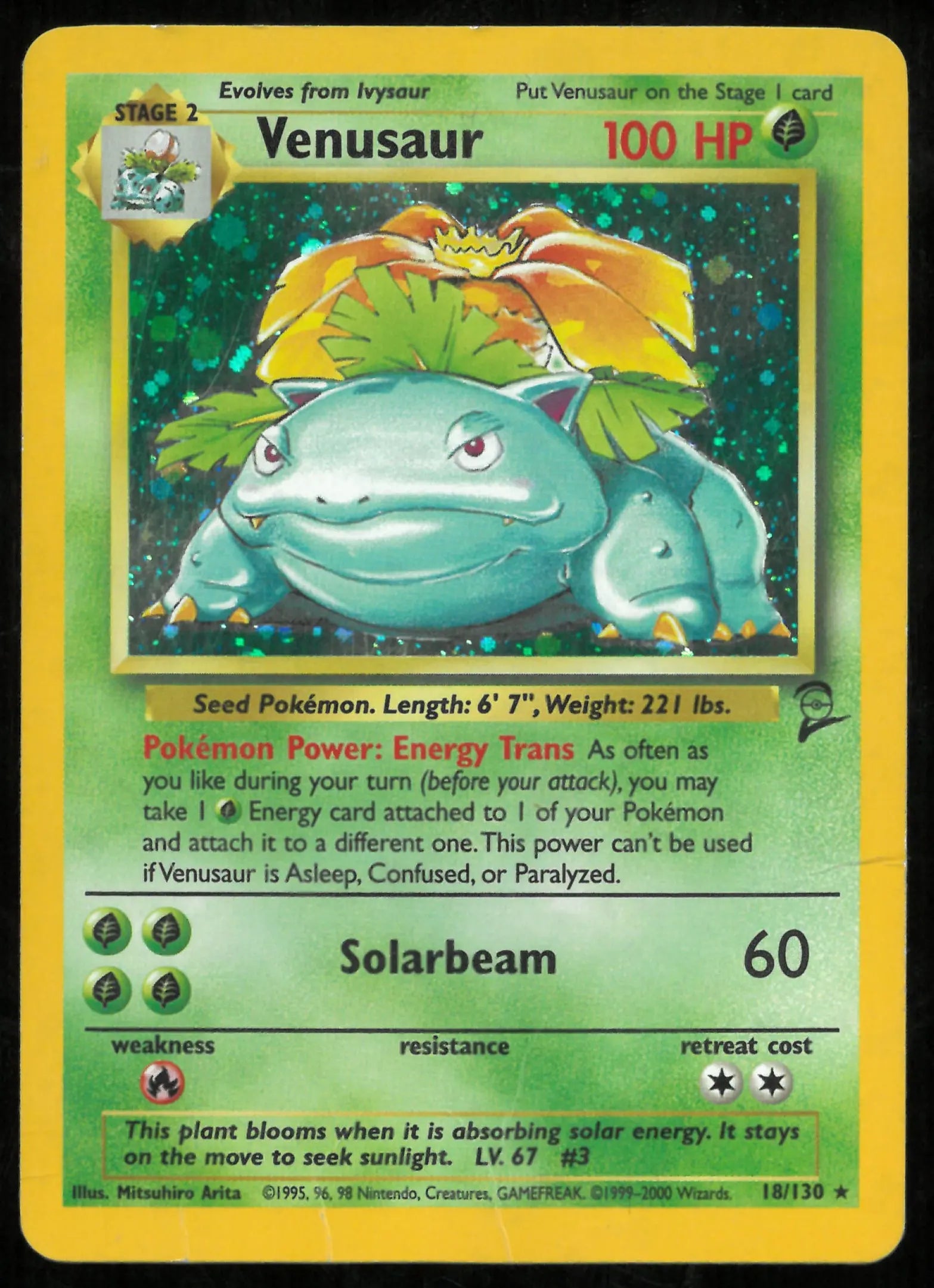 1999 Pokemon Base Set 2 Holo Rare Venusaur 18 (HP) 
