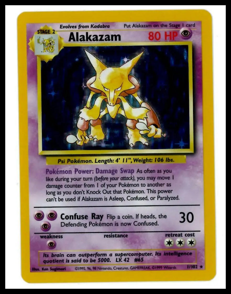 1999 Pokemon Base Set Alakazam 001/102 
