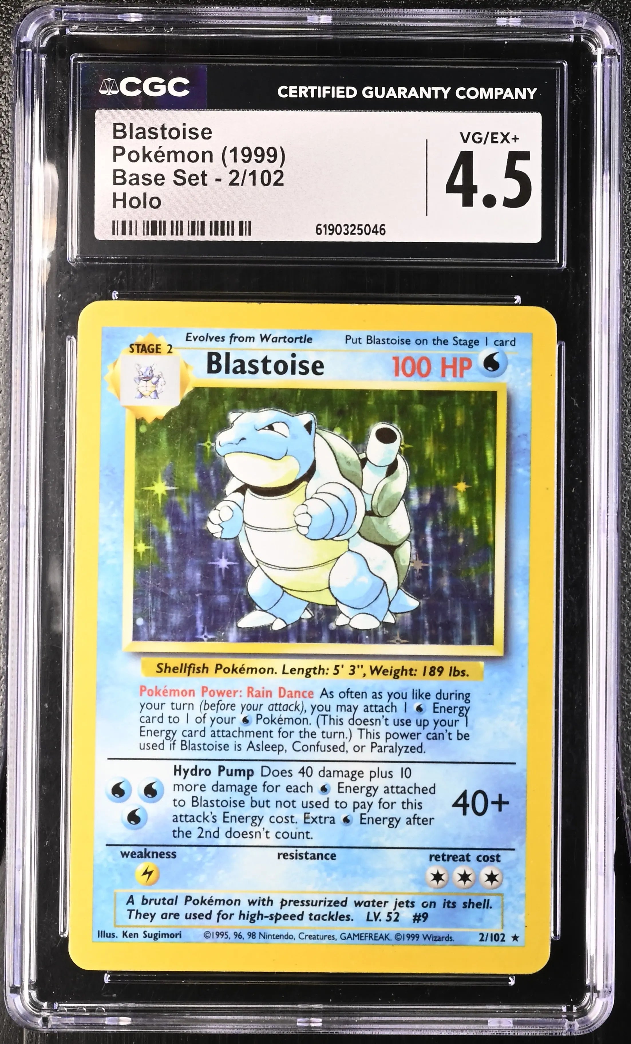 1999 Pokemon Base Set Blastoise Holo 2/102 CGC 4.5 