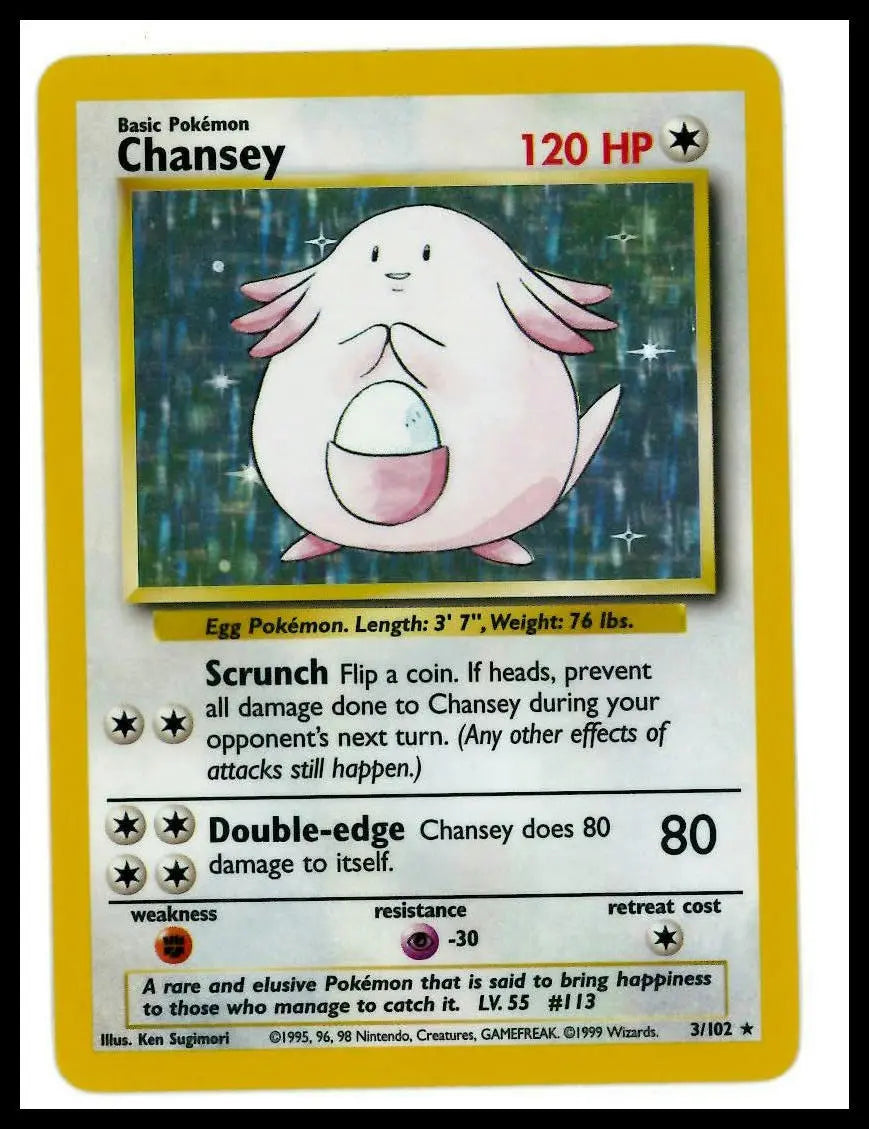 1999 Pokemon Base Set Chansey 003/102 MP 