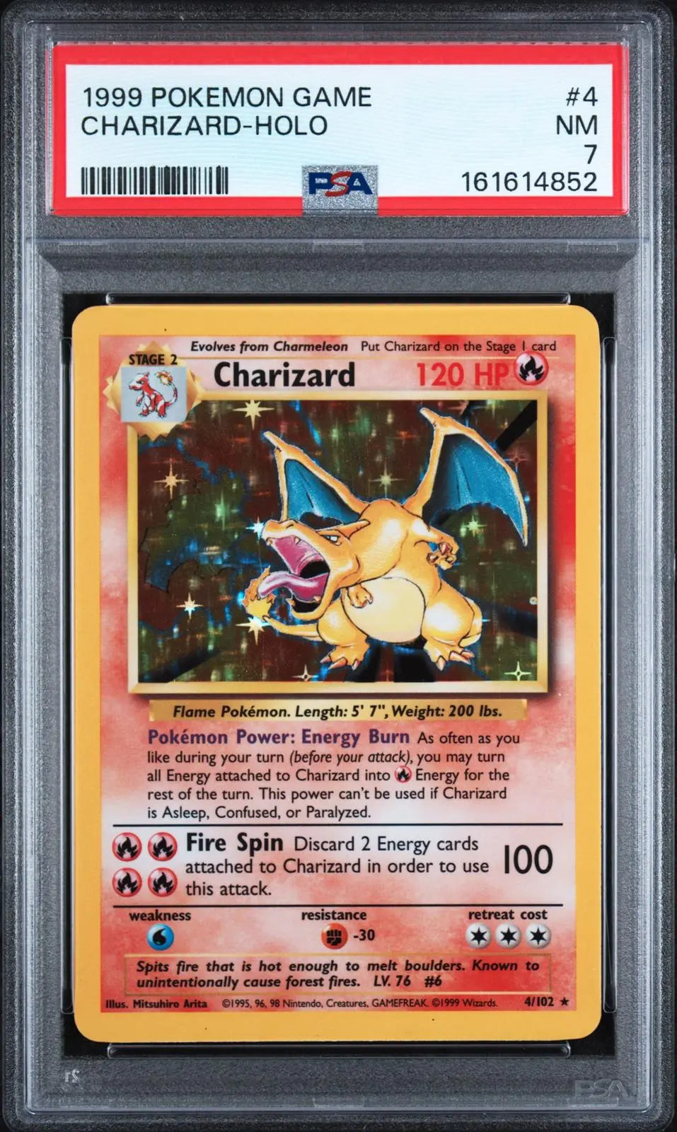 1999 Pokemon Base Set Charizard Unlimited Holofoil Rare 4/102 PSA 7 