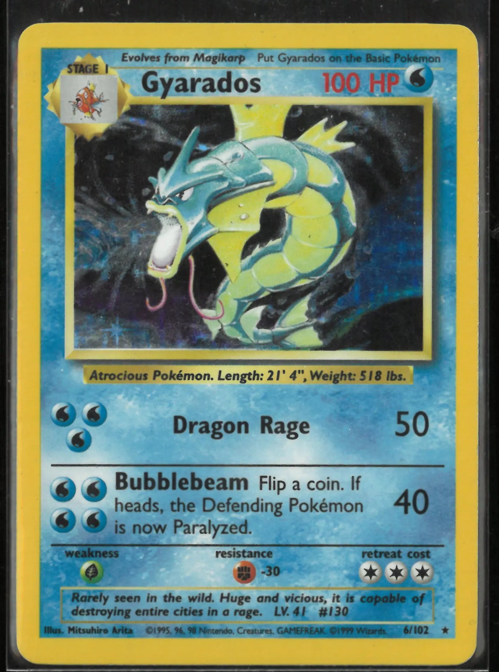1999 Pokemon Base Set Gyarados Holo Rare 6/102 