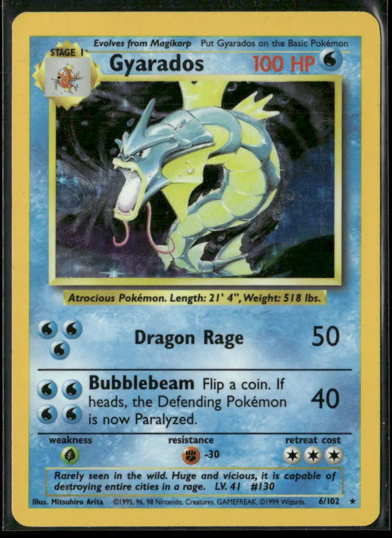 1999 Pokemon Base Set Holofoil Gyarados 6/102 