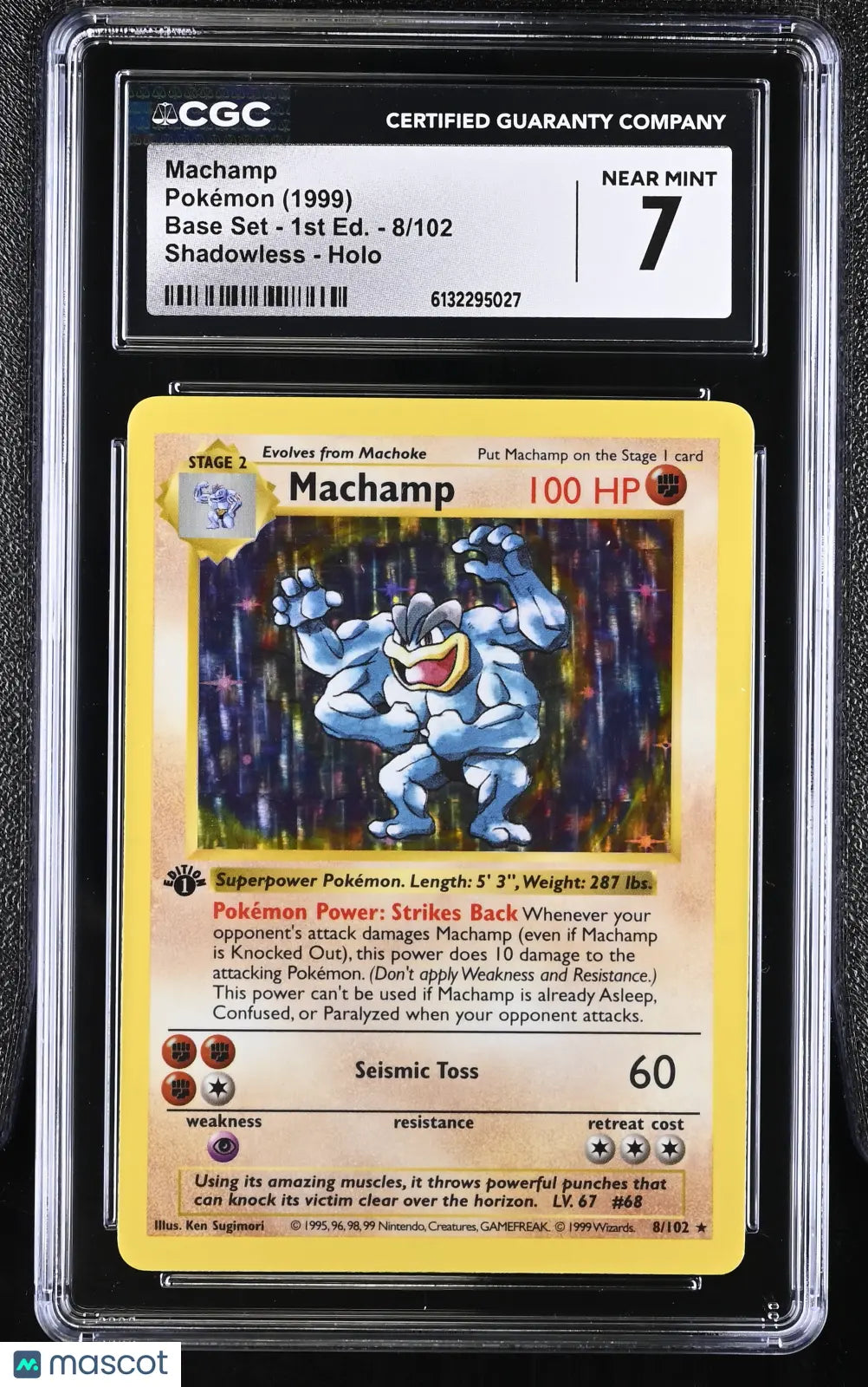 1999 Pokemon Base Set Machamp Holo 1st Edition CGC 7 #8/102 