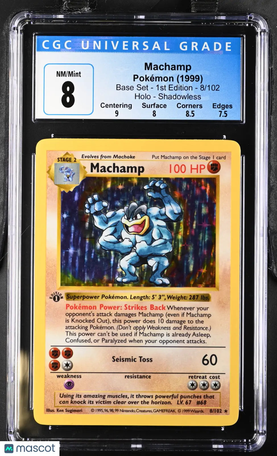 1999 Pokemon Base Set Machamp Holo 1st Edition CGC 8 #8/102 