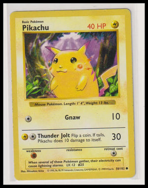 1999 Pokemon Base Set Pikachu 58/102 Shadowless MP 