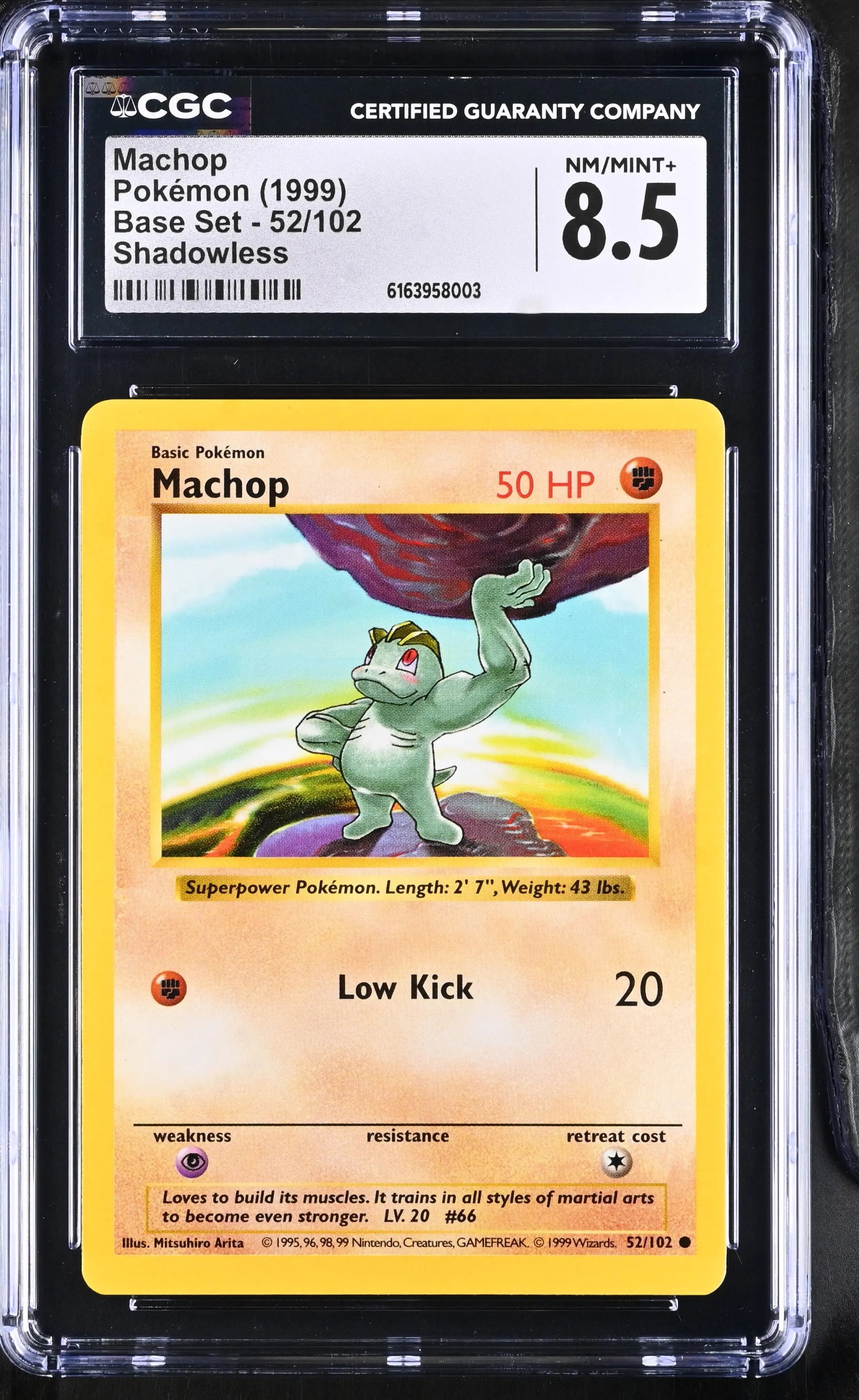 1999 Pokemon Base Set Shadowless Machop 52/102 CGC 8.5 