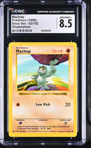 1999 Pokemon Base Set Shadowless Machop 52/102 CGC 8.5 