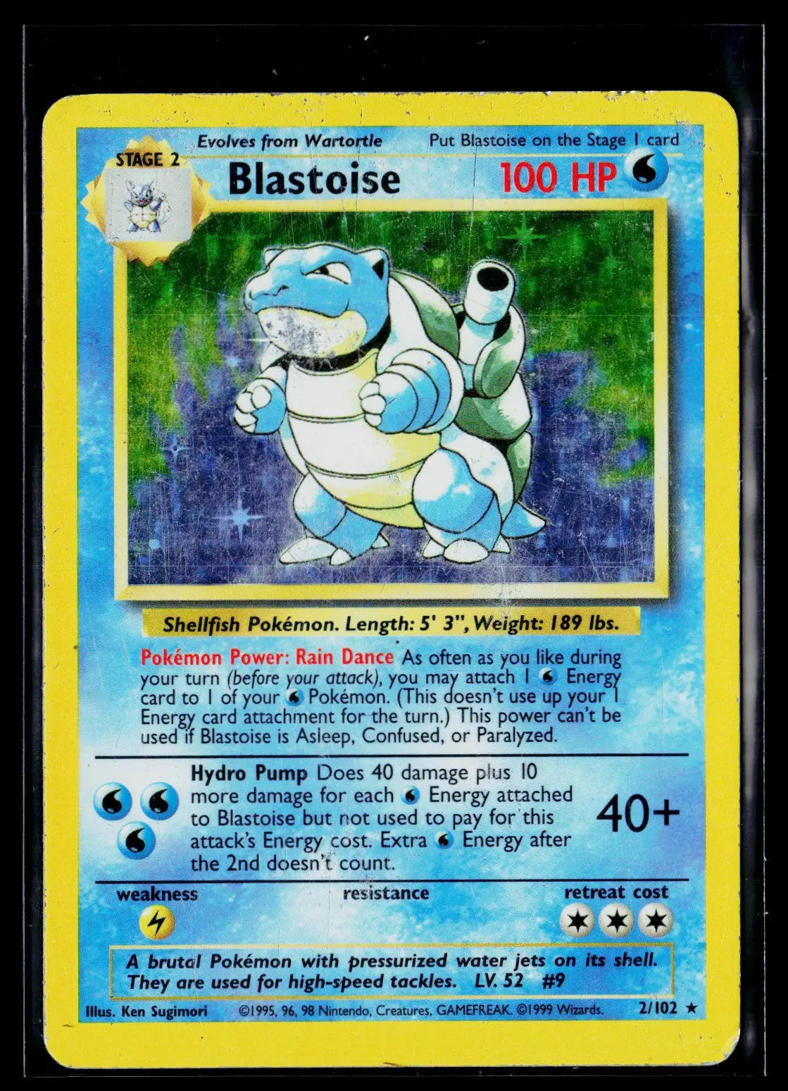 1999 Pokemon Base Set Unlimited Blastoise Holo Rare 2/102 Damaged DMG 