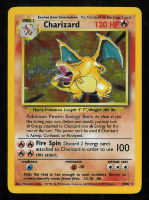 1999 Pokemon Base Set Unlimited Charizard Holofoil Rare 4/102 