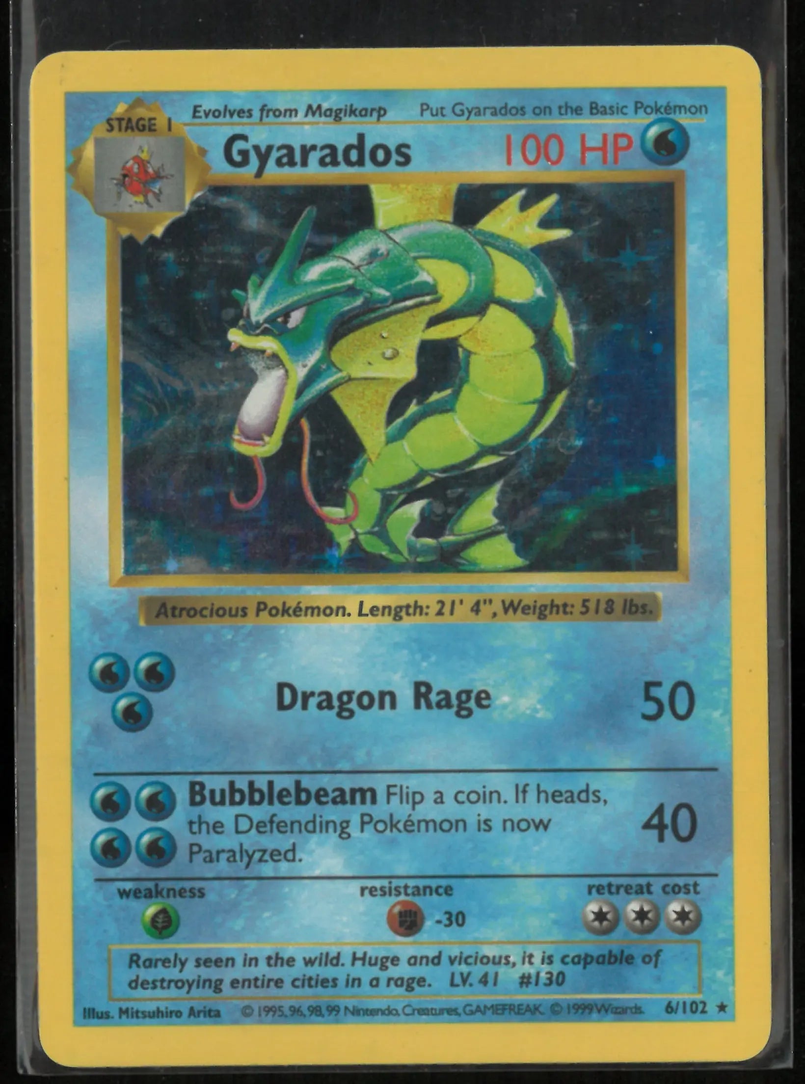1999 Pokemon Base Set Unlimited Gyarados Holo Rare 6/102 LP 