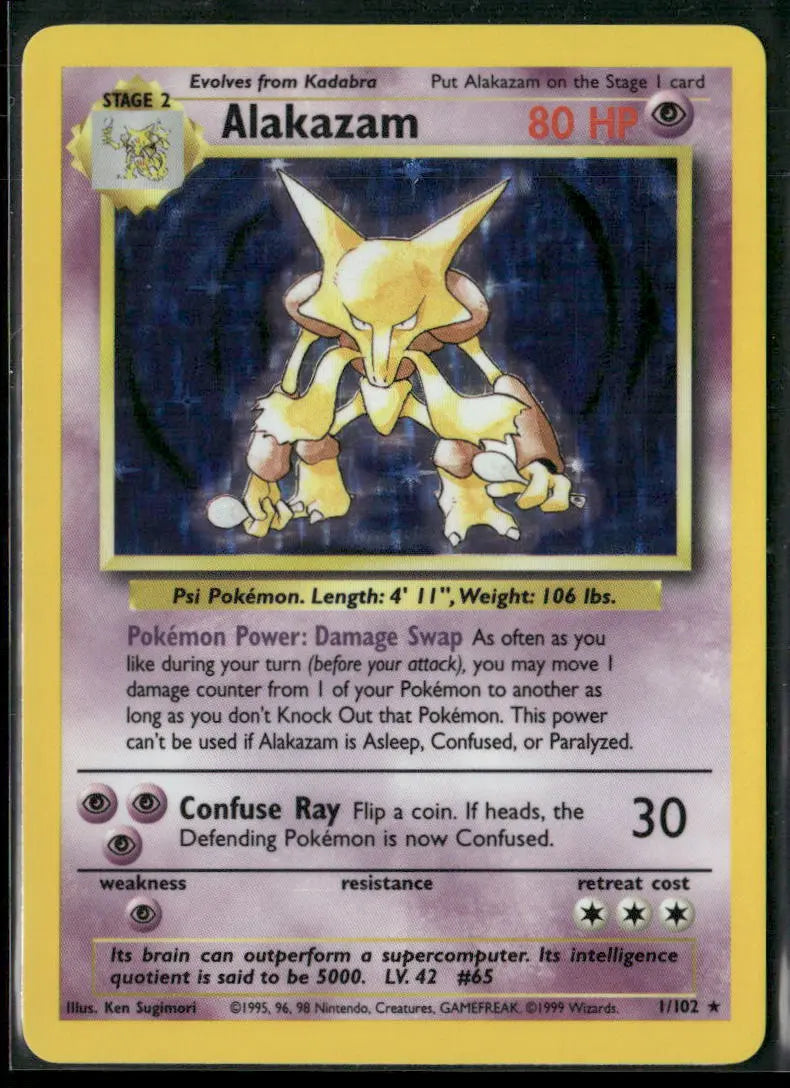 1999 Pokemon Base Set Unlimited Holo Rare Alakazam 1/102 