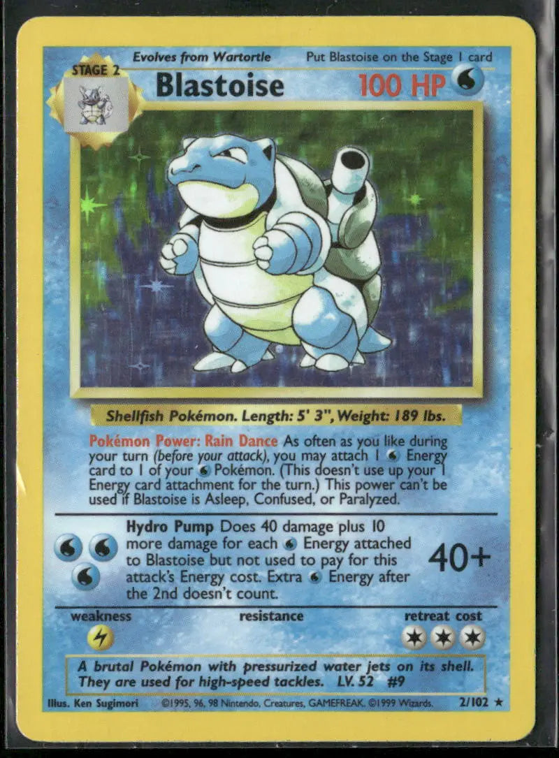 1999 Pokemon Base Set Unlimited Holo Rare Blastoise 2/102 LP 