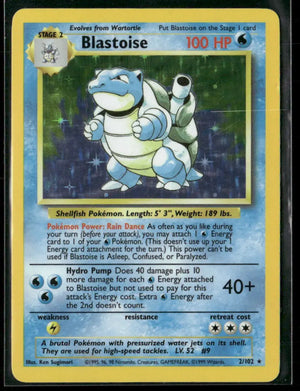 1999 Pokemon Base Set Unlimited Holo Rare Blastoise 2/102 LP 