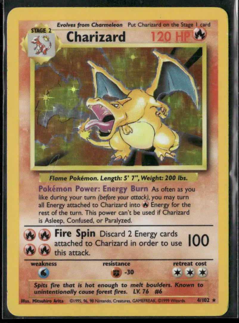 1999 Pokemon Base Set Unlimited Holo Rare Charizard 4/102 LP 