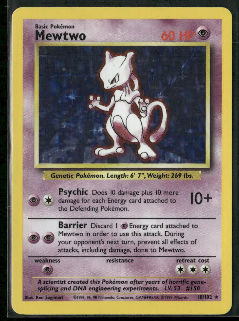 1999 Pokemon Base Set Unlimited Holo Rare Mewtwo 10/102 