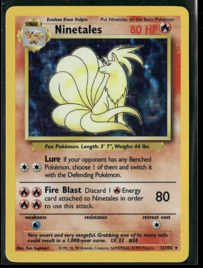 1999 Pokemon Base Set Unlimited Holo Rare Ninetales 12/102 