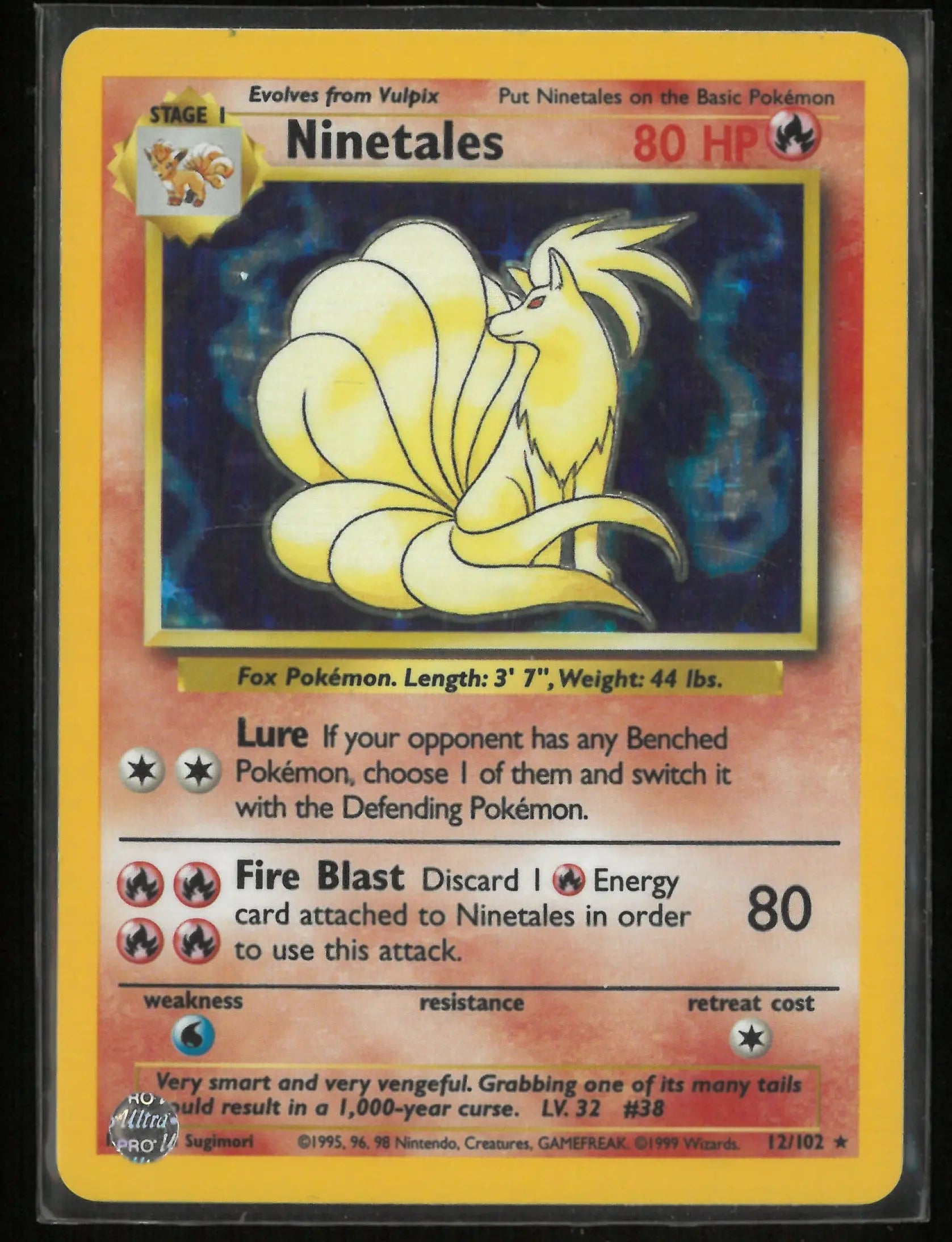 1999 Pokemon Base Set Unlimited Holo Rare Ninetales 12/102 