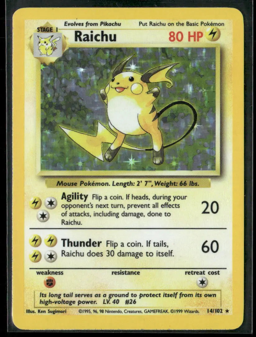1999 Pokemon Base Set Unlimited Holo Rare Raichu 14/102 