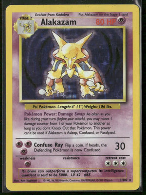 1999 Pokemon Base Set Unlimited Holofoil Alakazam 1/102 MP 
