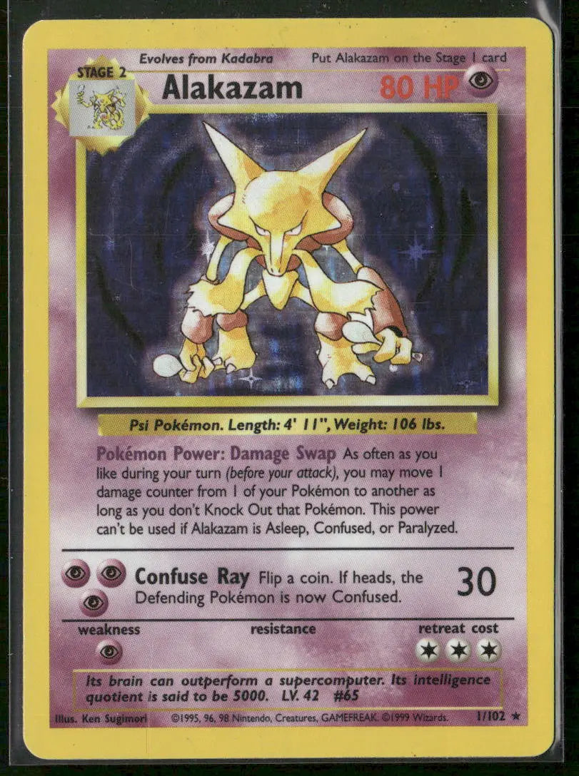 1999 Pokemon Base Set Unlimited Holofoil Alakazam 1/102 MP 