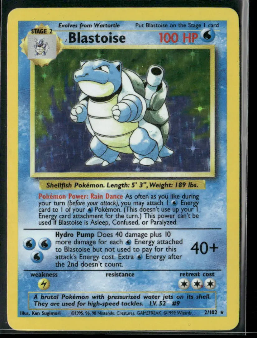 1999 Pokemon Base Set Unlimited Holofoil Blastoise 2/102 