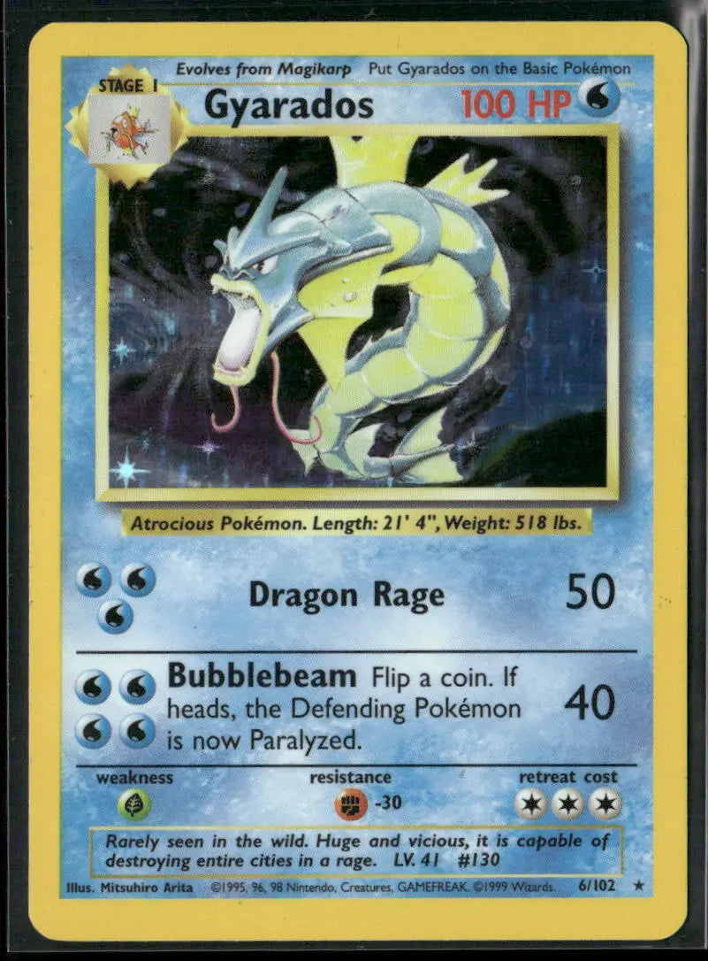 1999 Pokemon Base Set Unlimited Holofoil Gyarados 6/102 