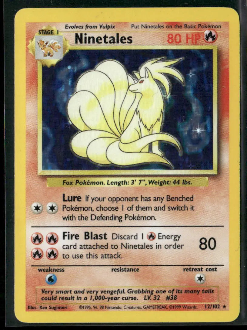 1999  Pokemon Base Set Unlimited Holofoil Ninetales 12/102 