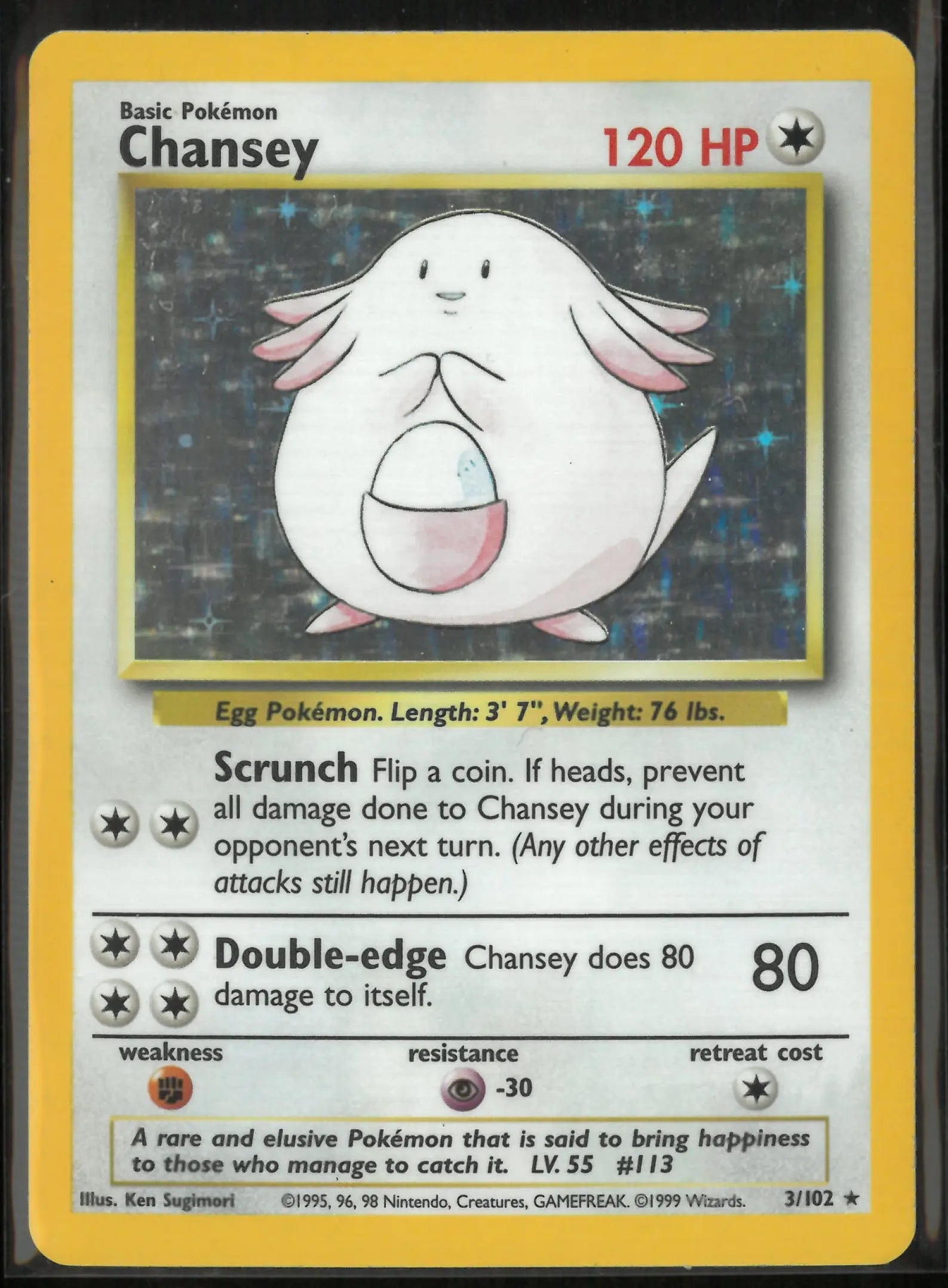 1999 Pokemon Base Set Unlimited Holofoil Rare Chansey 3/102 