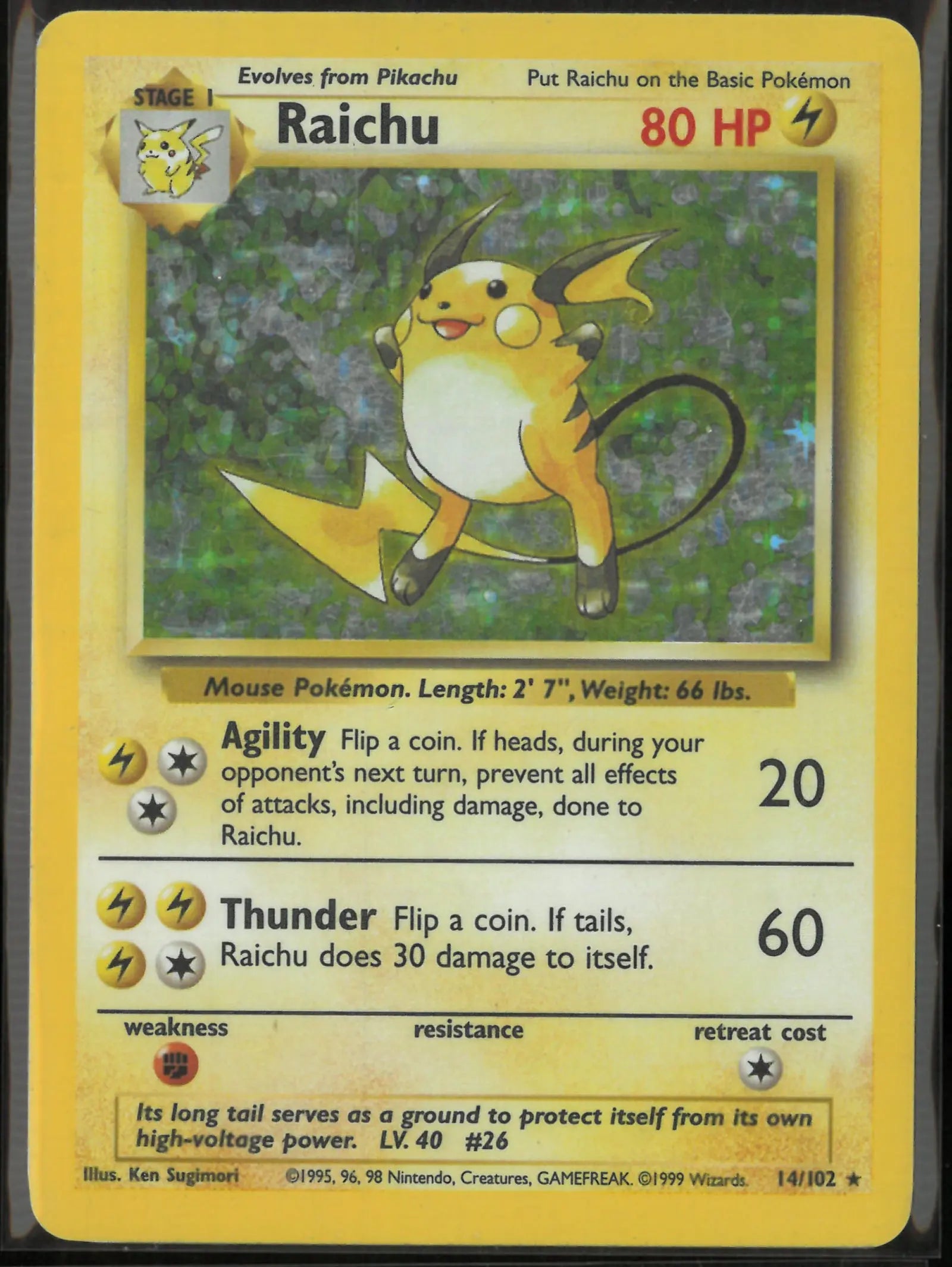 1999 Pokemon Base Set Unlimited Holofoil Rare Raichu 14/102 