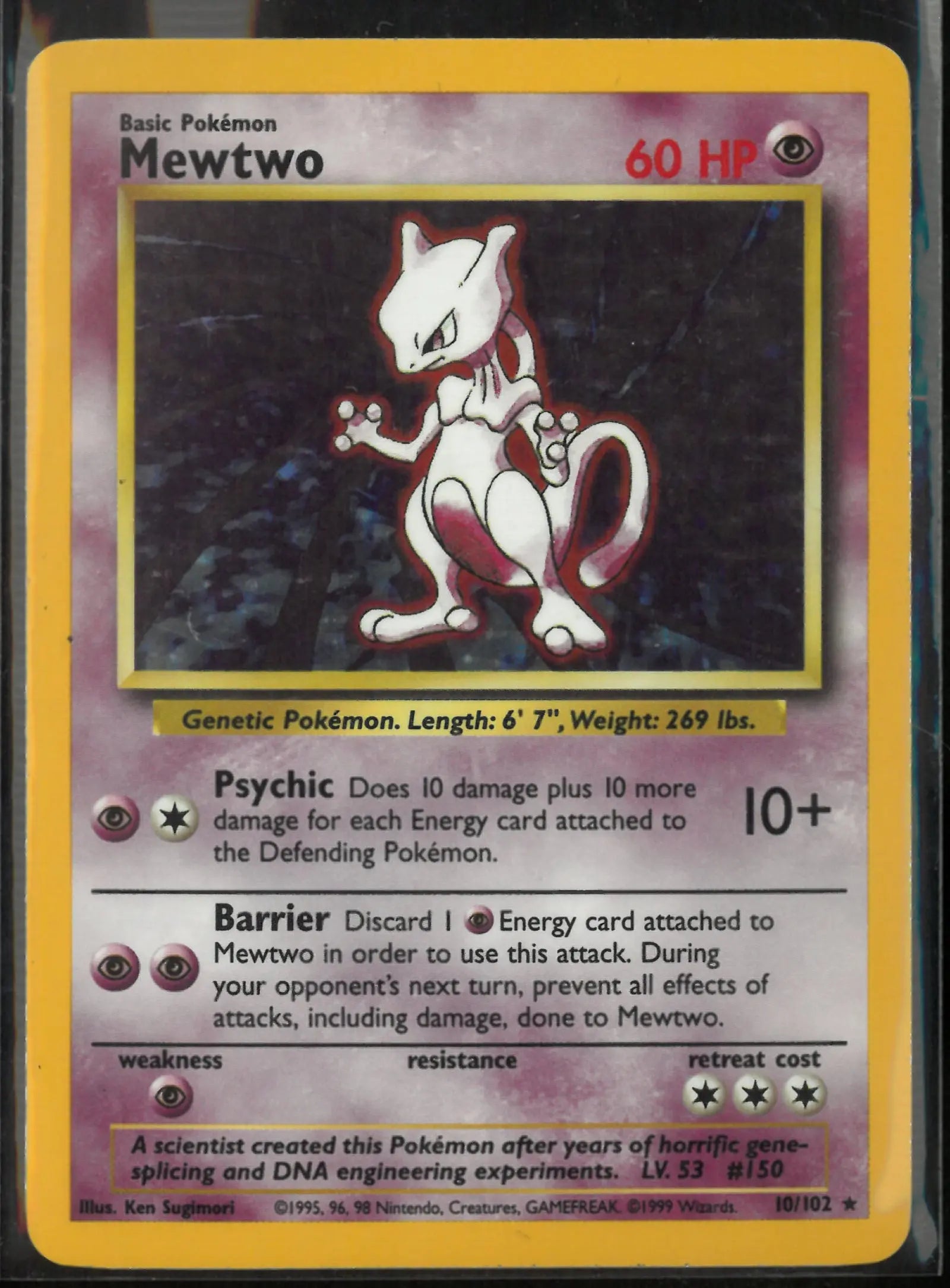 1999 Pokemon Base Set Unlimited Mewtwo Holo Rare 13/102 