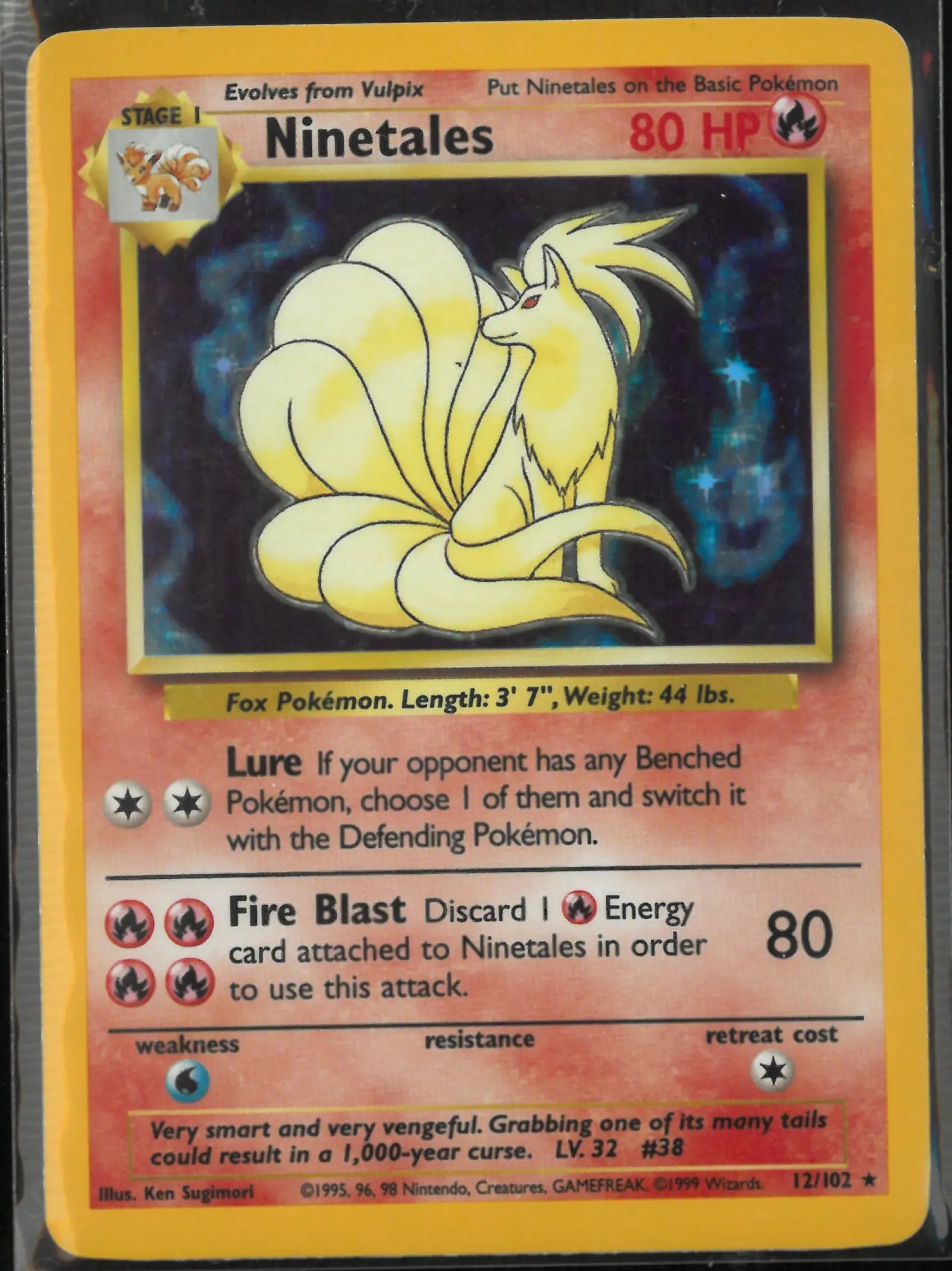 1999 Pokemon Base Set Unlimited Ninetales Holo Rare 12/102 