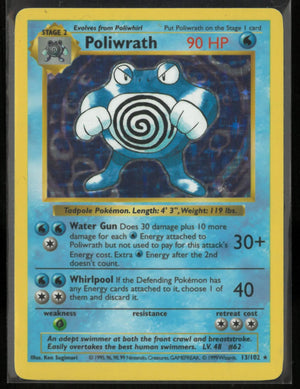 1999 Pokemon Base Set Unlimited Poliwrath Holo Rare 13/102 