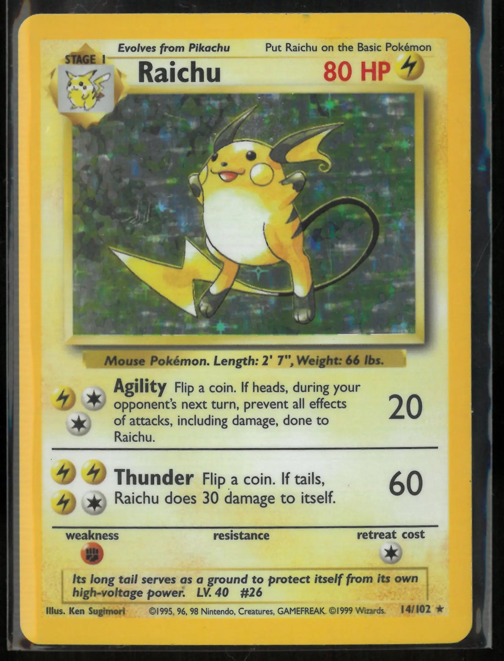 1999 Pokemon Base Set Unlimited Raichu Holo Rare 14/102 