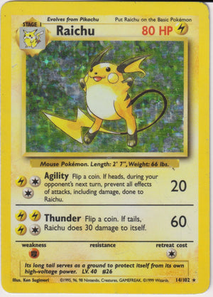 1999 Pokemon Base Set Unlimited Raichu Holo Rare 14/102 