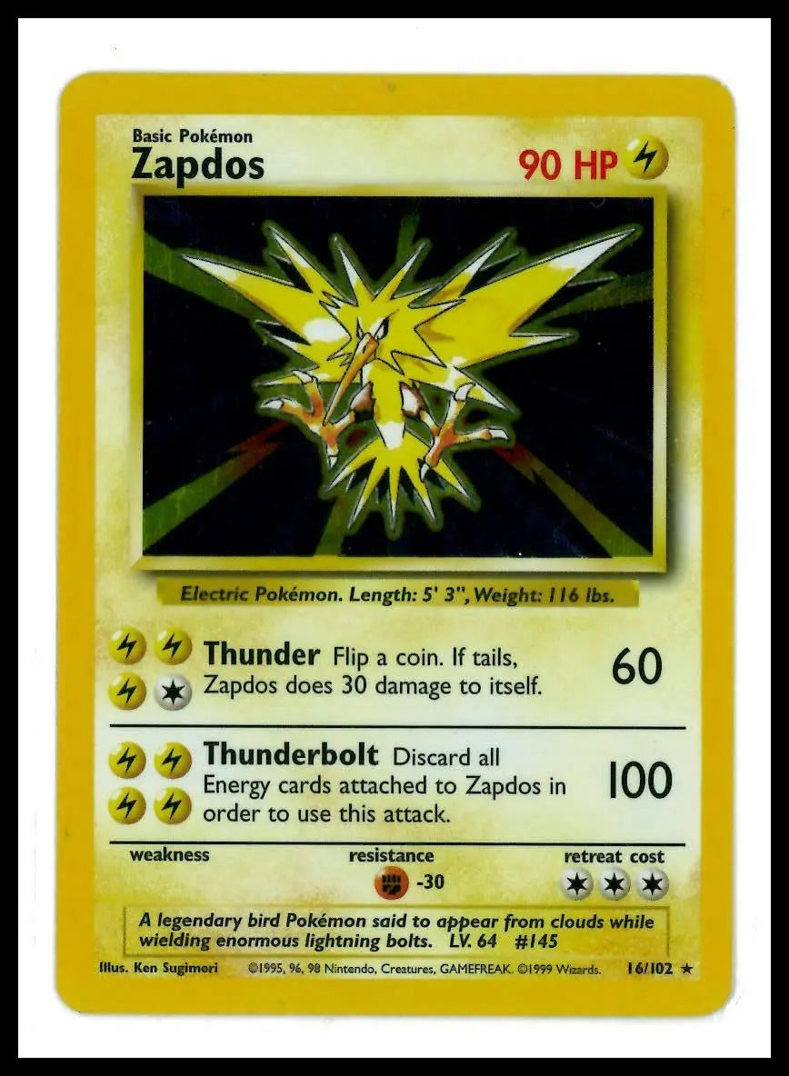 1999 Pokemon Base Set Zapdos 016/102 