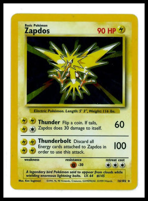 1999 Pokemon Base Set Zapdos 016/102 