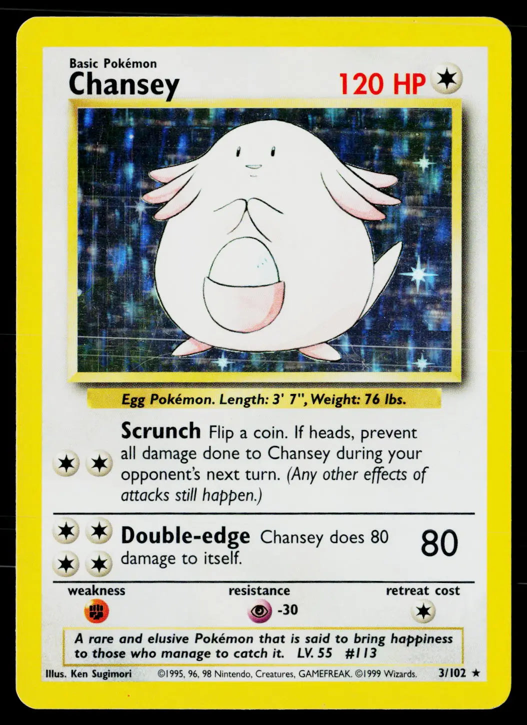 1999 Pokemon Base Set (Unlimited) Chansey Holo Rare 3/102 