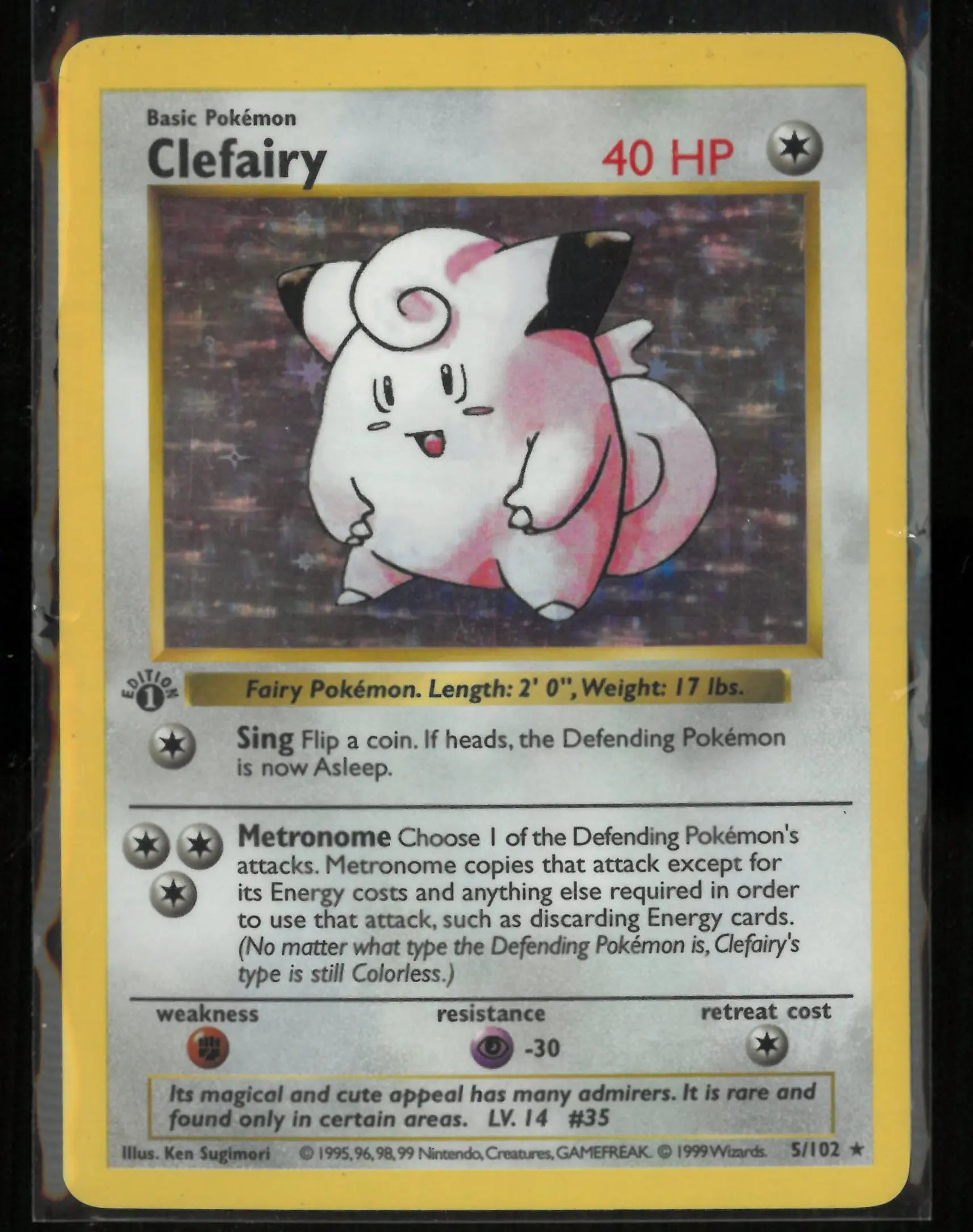1999 Pokemon Baset Set First Edition Clefairy Holo Rare 5/102 