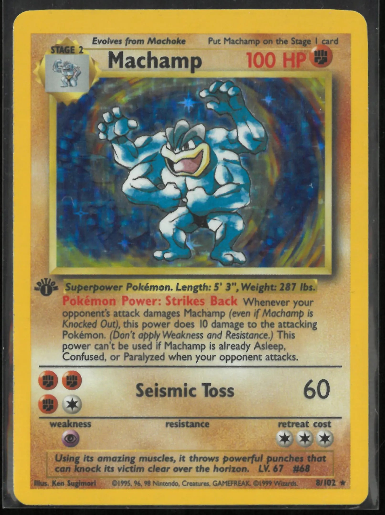 1999 Pokemon Baset Set First Edition Machamp Holo Rare 8/102 
