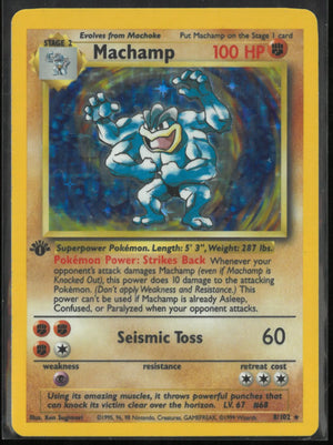1999 Pokemon Baset Set First Edition Machamp Holo Rare 8/102 