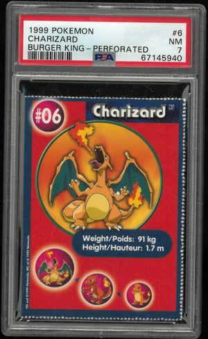 1999 Pokemon Burger King Charizard Perforated PSA 7 (B) 
