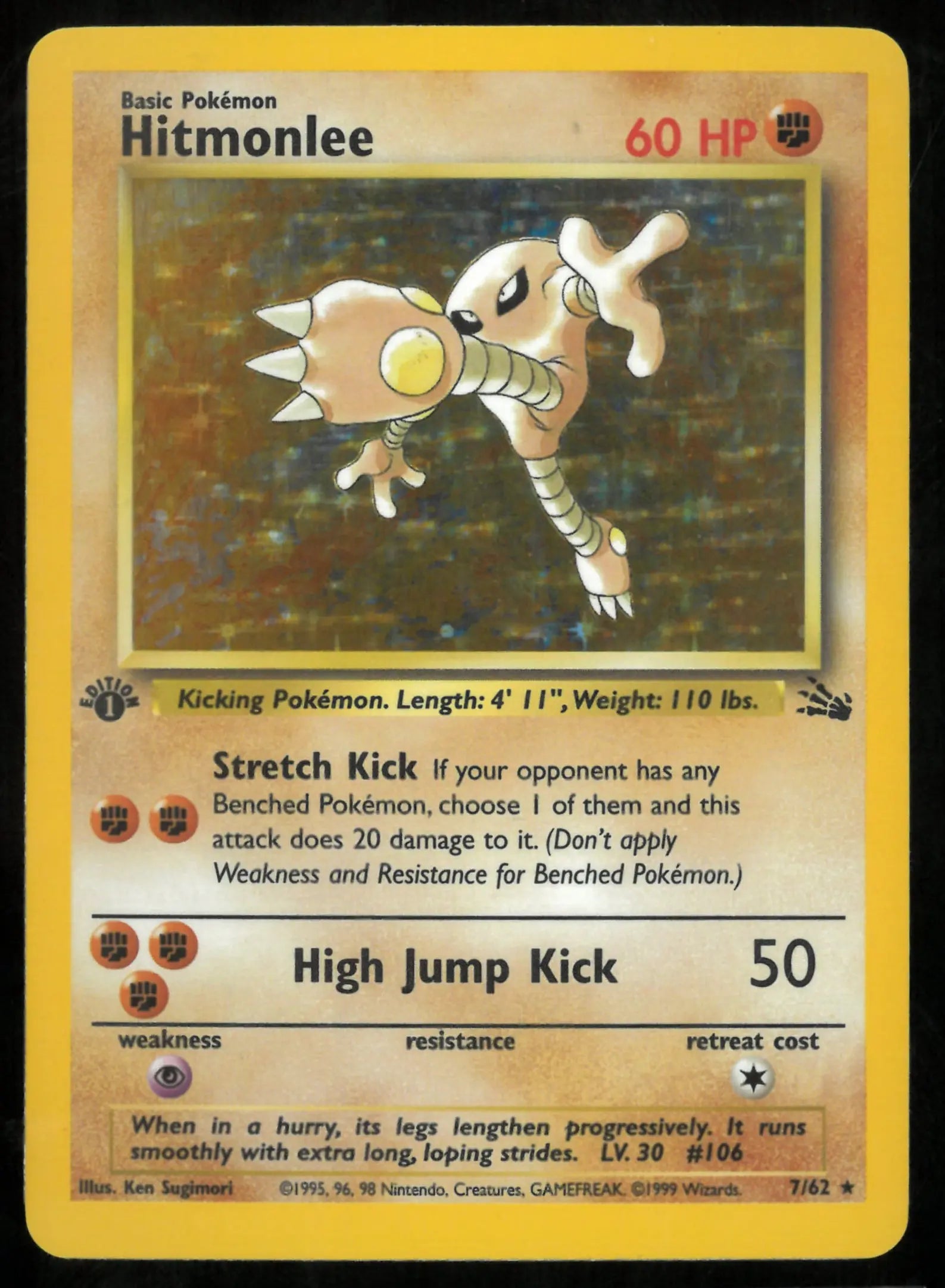 1999 Pokemon Fossil 1st Edition Holofoil Hitmonlee 7 