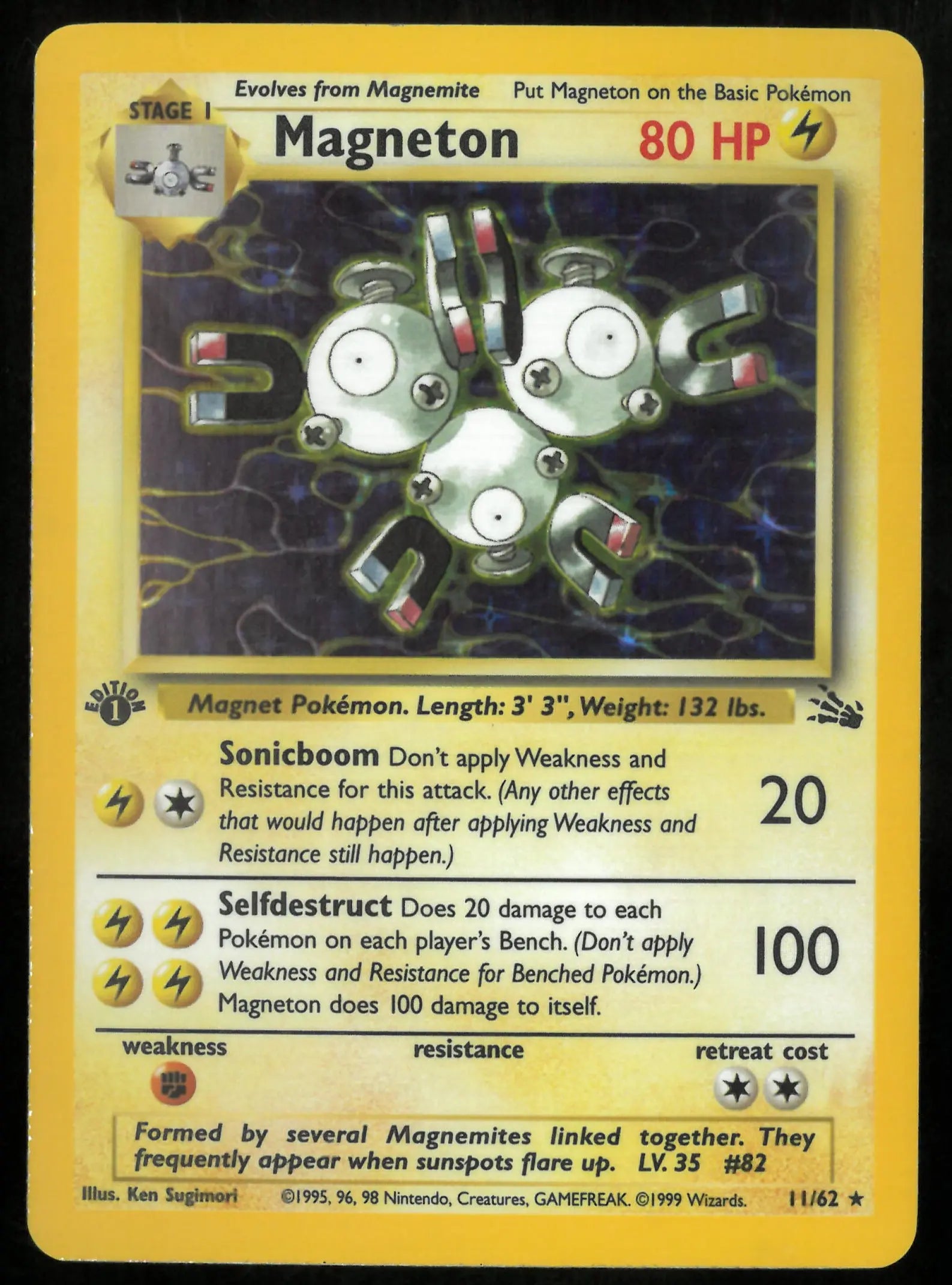 1999 Pokemon Fossil 1st Edition Holofoil Magneton 11 