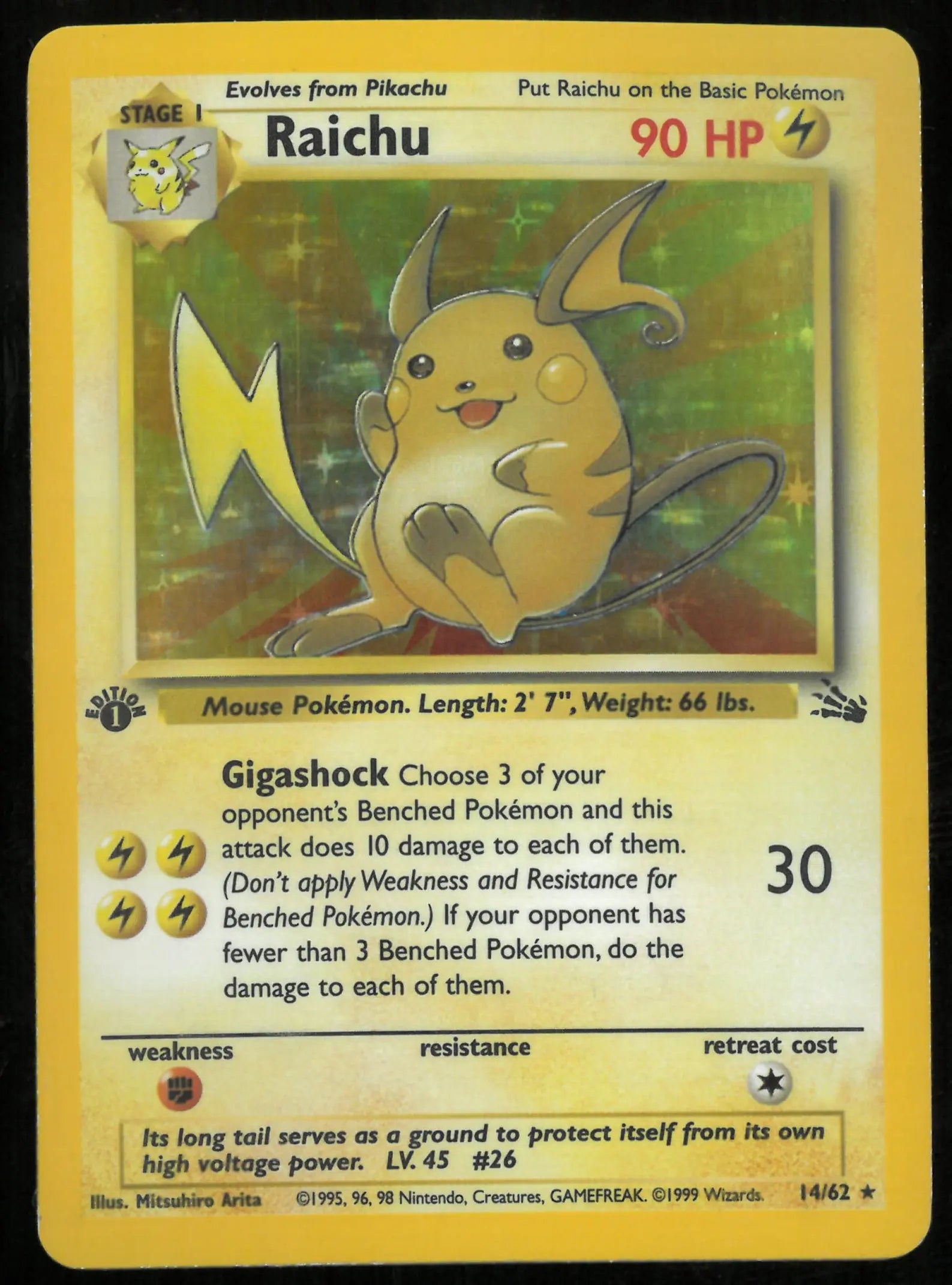 1999 Pokemon Fossil 1st Edition Holofoil Raichu 14 