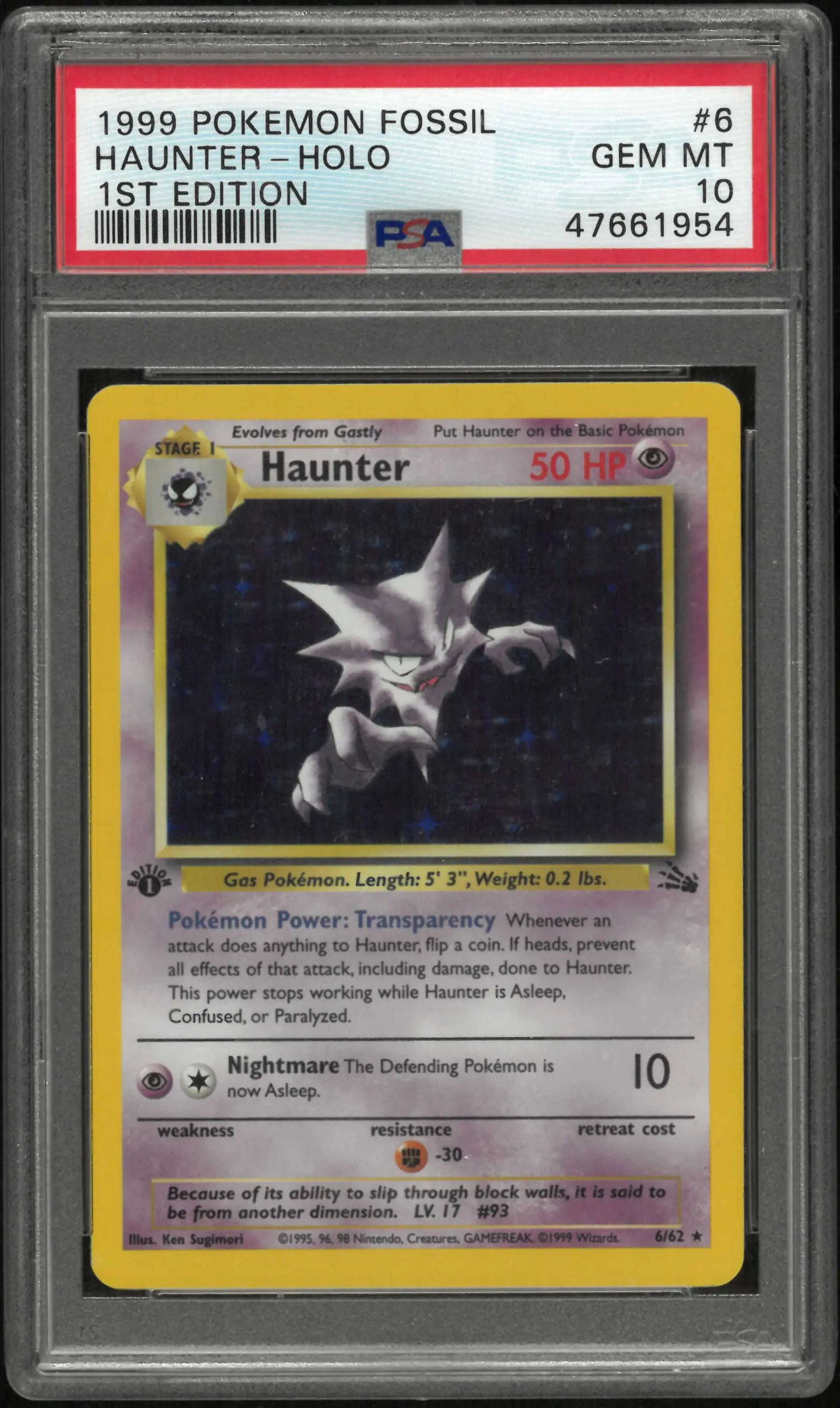 1999 Pokemon Fossil 6/62 Haunter Holo 1st Edition PSA 10 