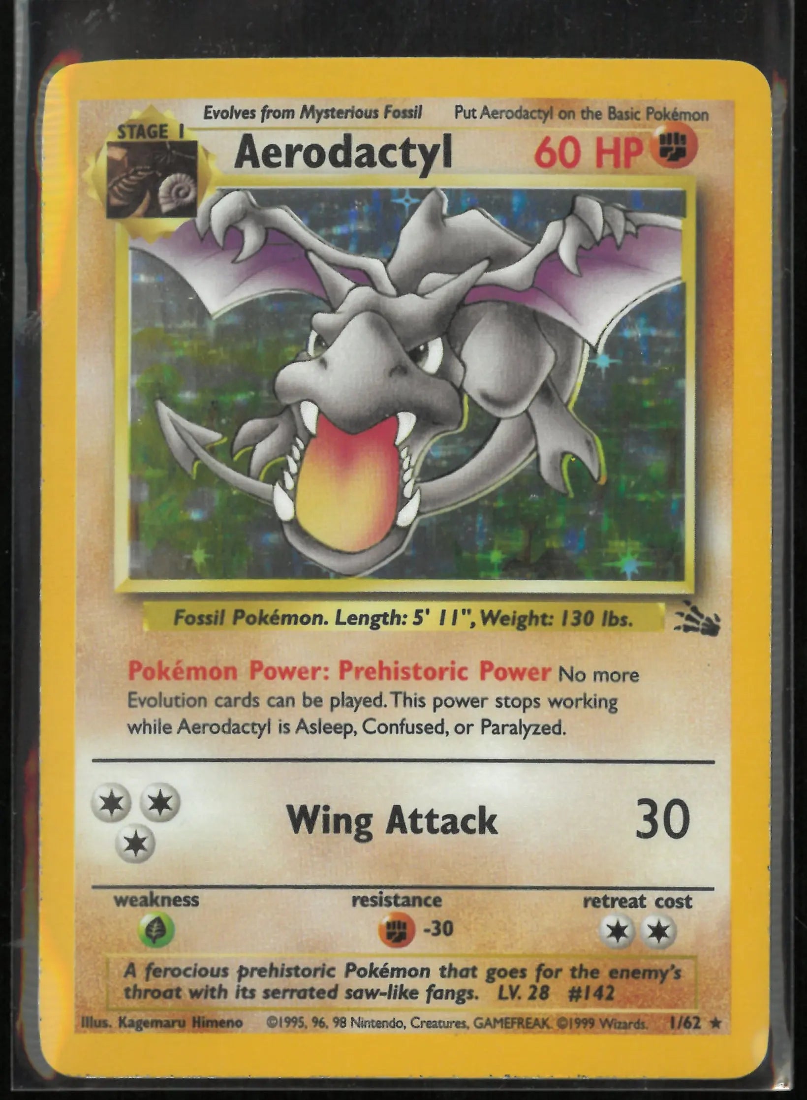 1999 Pokemon Fossil Aerodactyl Holo Rare 1/62 