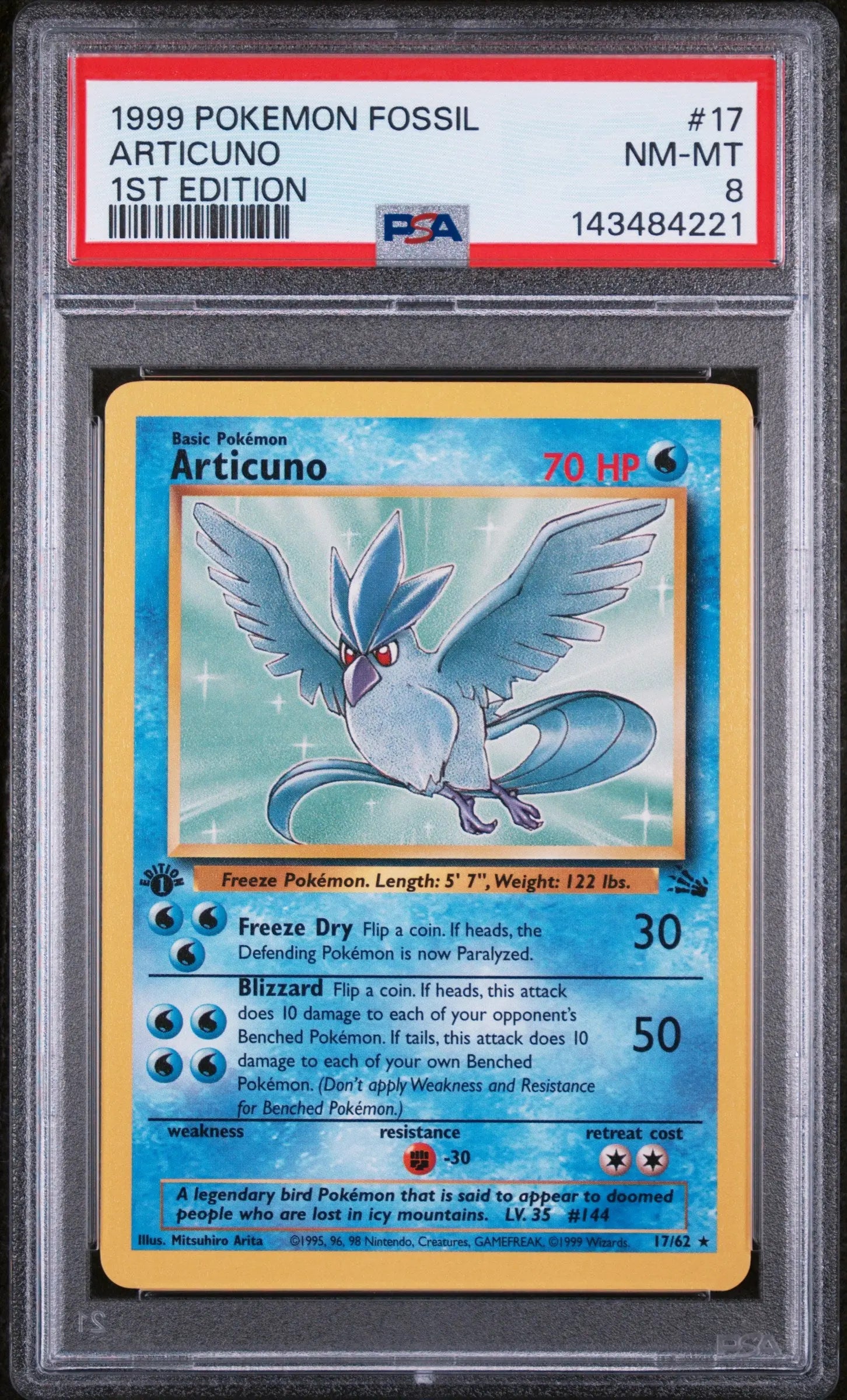 1999 Pokemon Fossil Articuno 1st Edition 17/62 PSA 8 