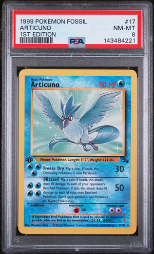 1999 Pokemon Fossil Articuno 1st Edition 17/62 PSA 8 